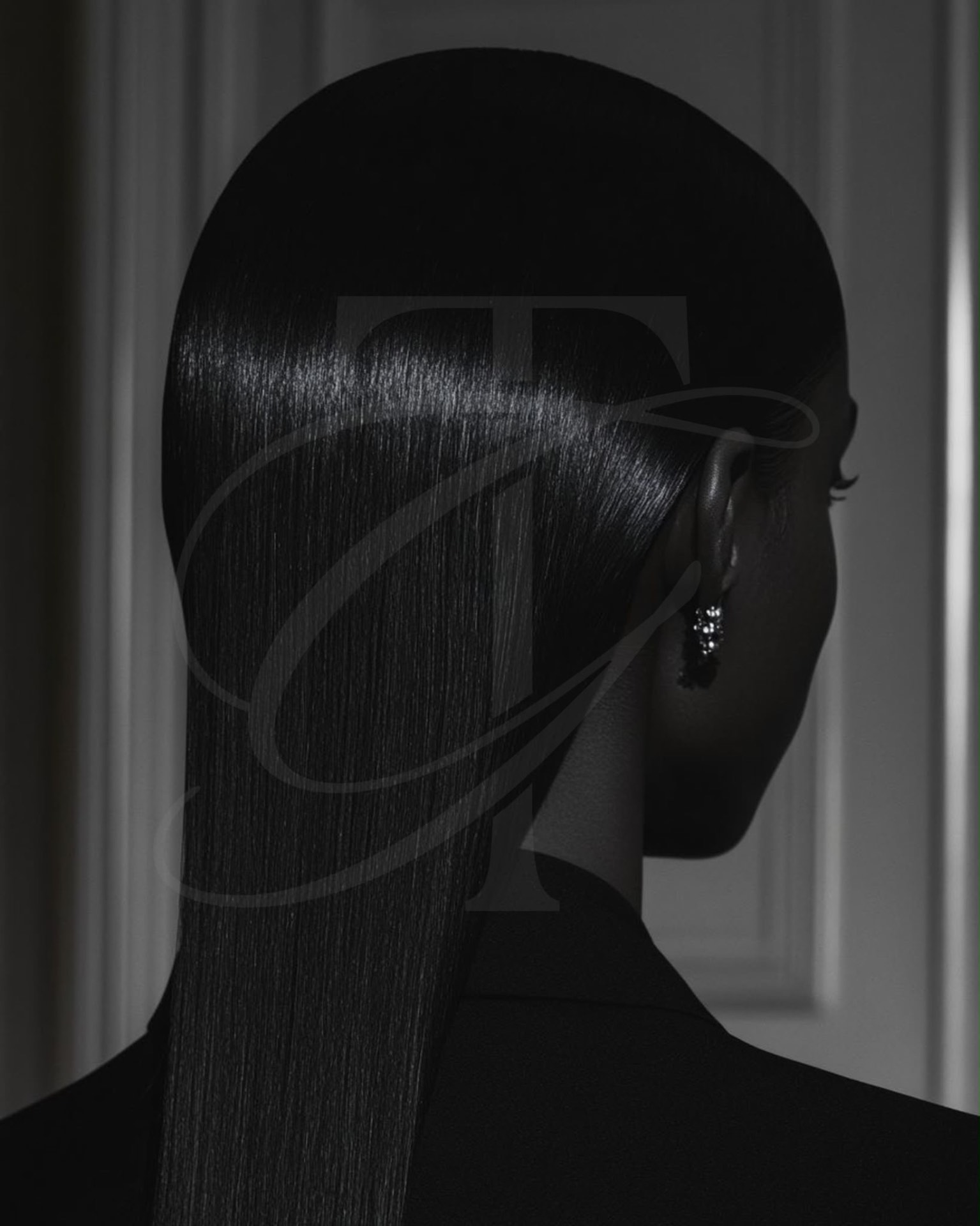 Elegant monogram in zwart-wit haarcampagne