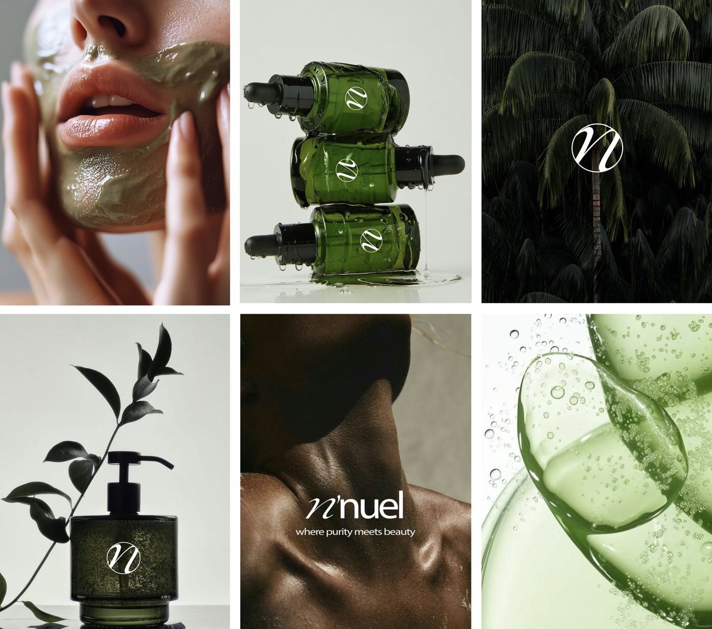 Social media feed voor n'nuel met groene productfotografie