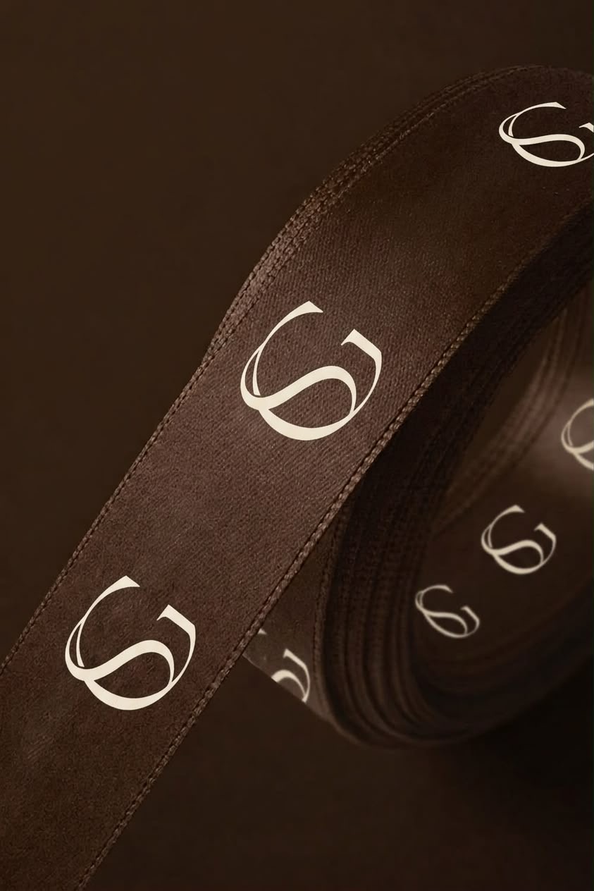 Bruin satijnen lint met monogram